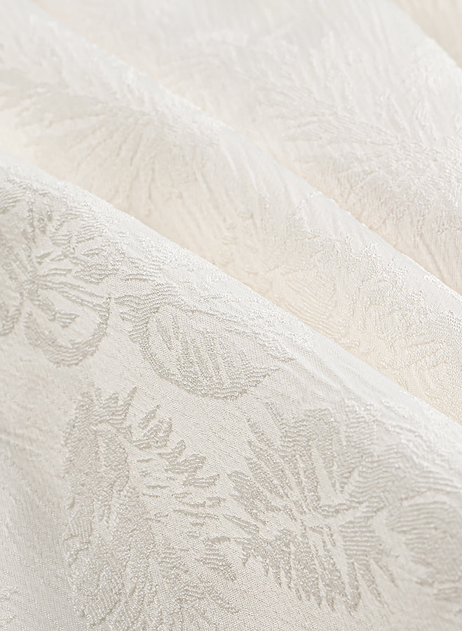 Cream-colored floral brocade V-neck jacquard dress by Langry fashion