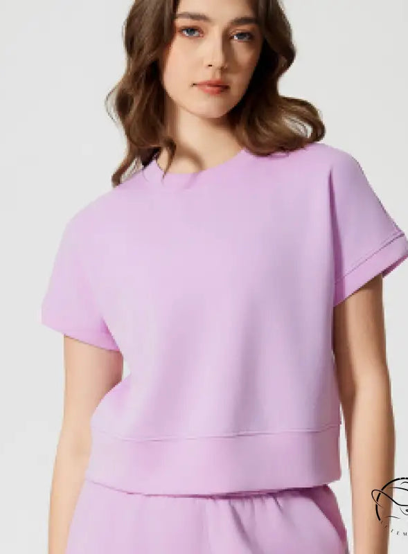 Lavender short-sleeved loose fitness yoga t-shirt