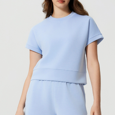 Light blue knit Loose Fitness Yoga T-shirt, perfect for langry fashion and ملابس