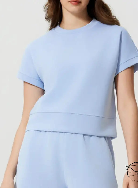 Light blue knit loose fitness yoga t-shirt