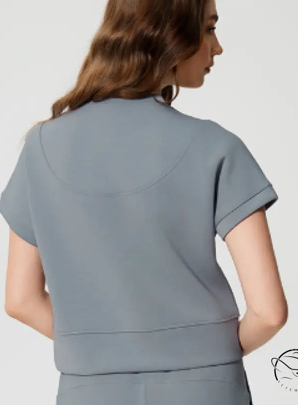 Gray short-sleeved loose fitness yoga t-shirt top