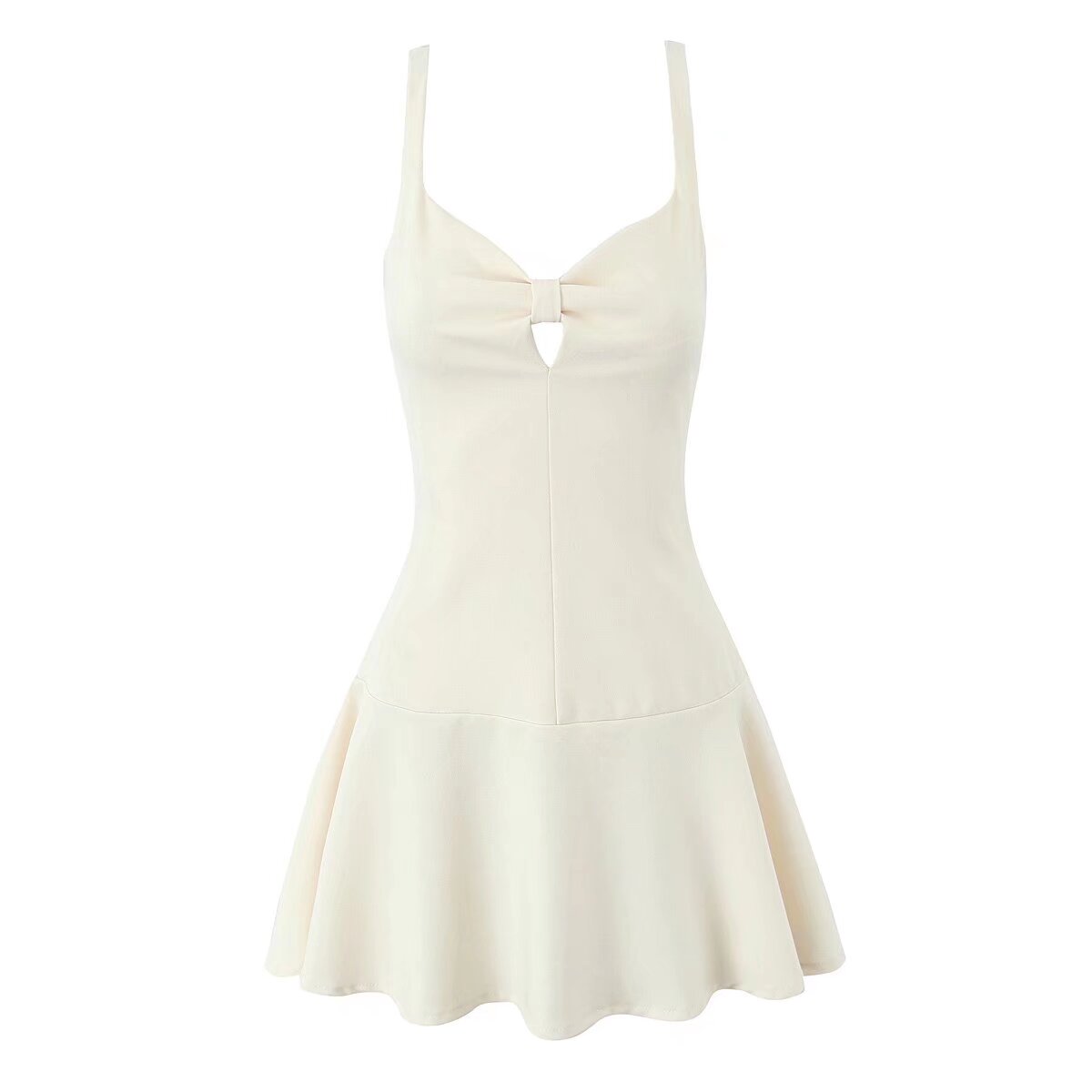 White sleeveless dress with sweetheart neckline, flared skirt for stylish langry fashion