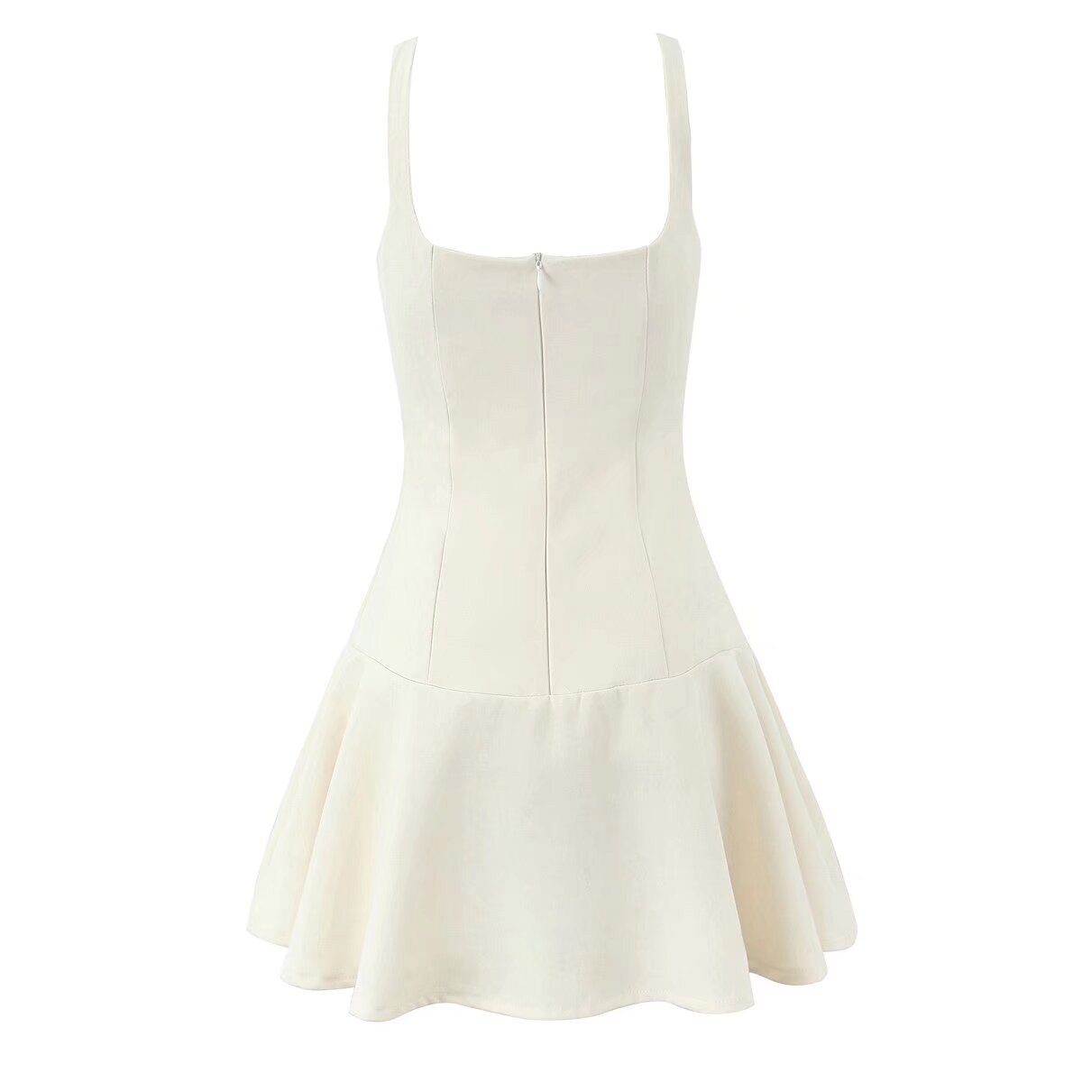 White sleeveless fit-and-flare dress with square neckline for stunning fashion statements
