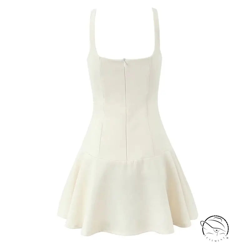 Stunning retro backless langry fashion dress in white sleeveless fit-and-flare style with square neckline