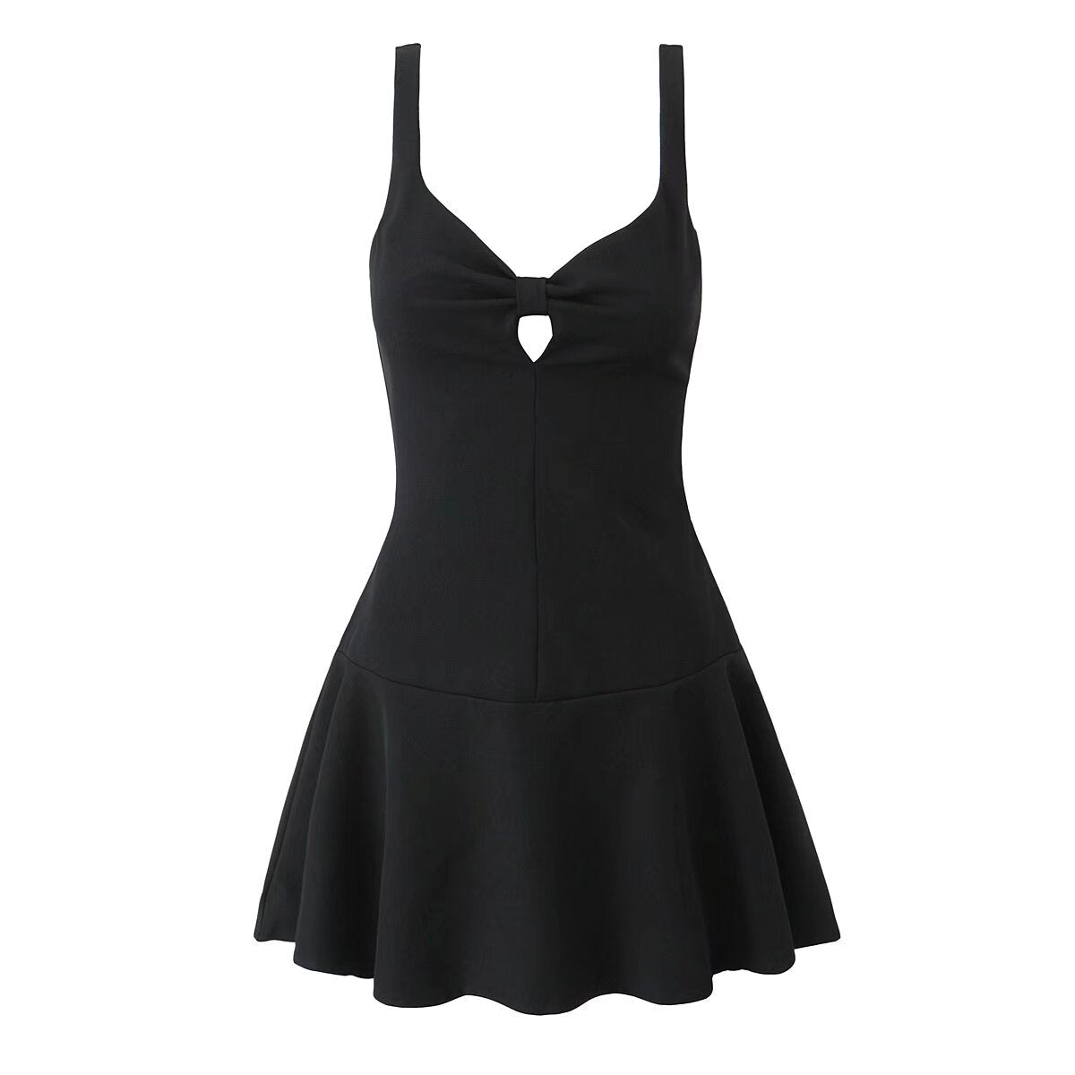 Black sleeveless Stunning Retro Backless Dress featuring keyhole detail and flared skirt