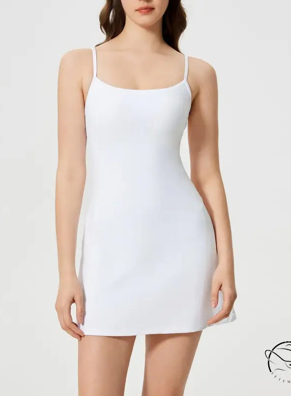 White comfy fitness tennis dress with sleeveless bodycon mini style