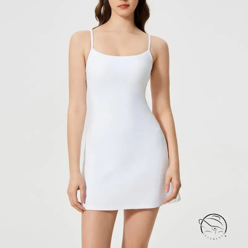 White comfy fitness tennis dress with sleeveless bodycon mini design