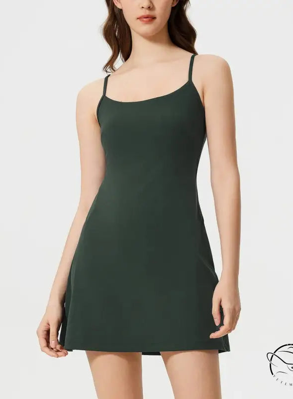 Dark green comfy fitness tennis dress with spaghetti straps