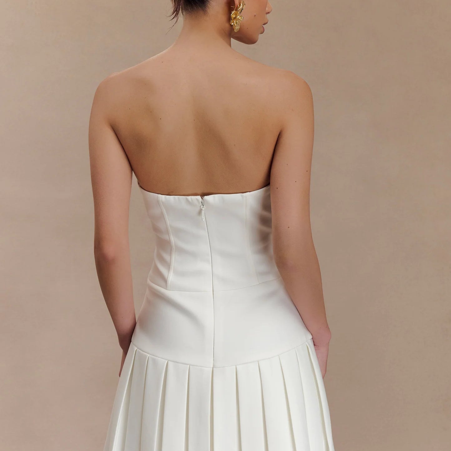 White strapless pleated mini dress for stylish fashion women by Langry