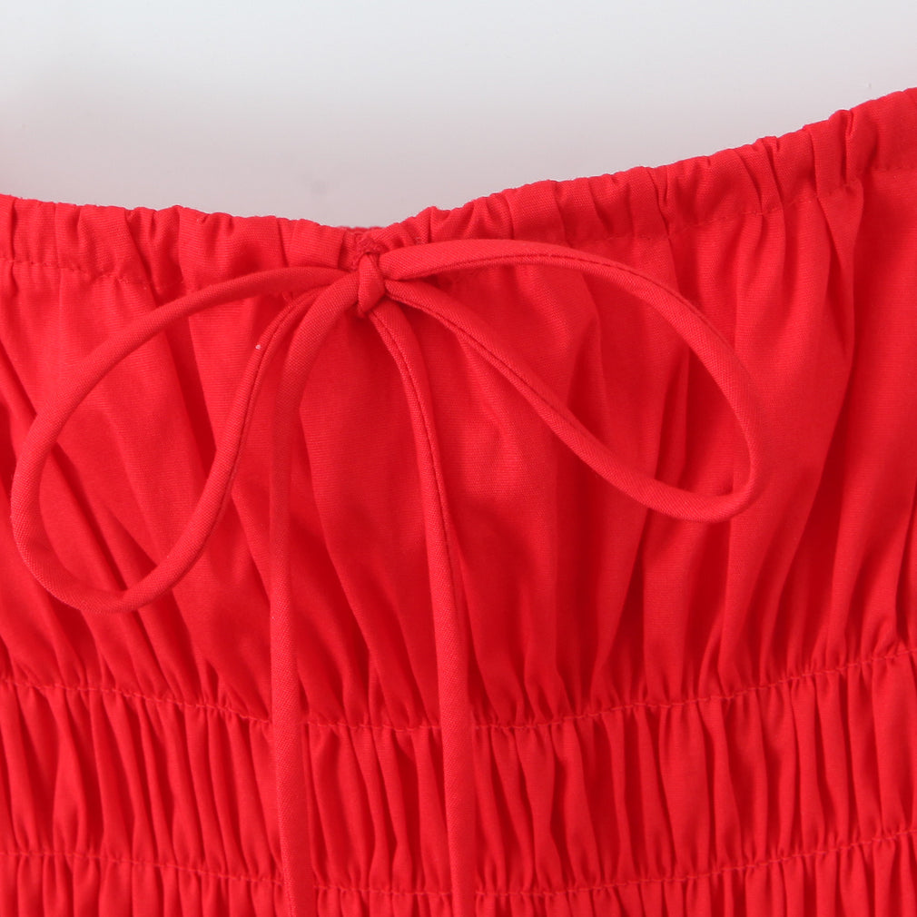 Red gathered dress with tie from Attractive Daily Dress, perfect for stylish fashion choices