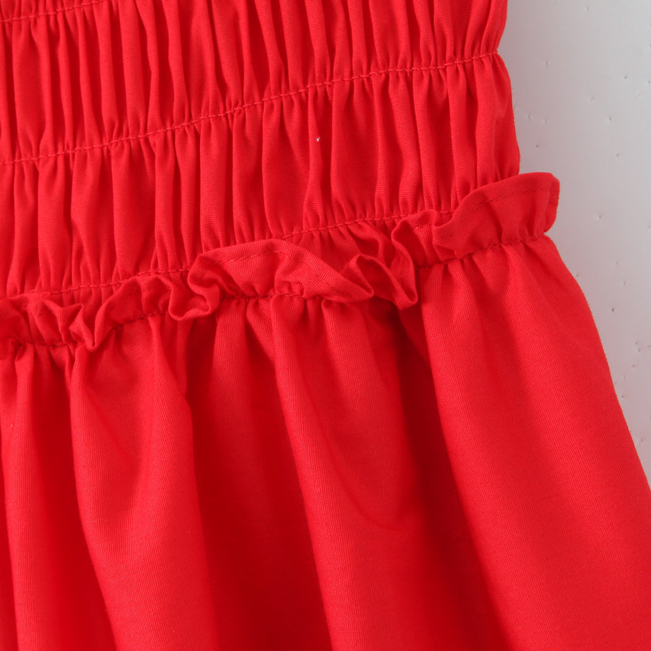 Red shirred fabric with ruffles on Attractive Daily Dress, a stylish fashion essential