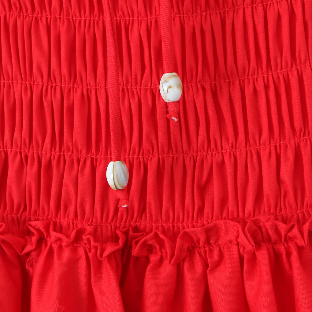 Red shirred fabric with shell buttons in Attractive Daily Dress for stylish ملابس fashion