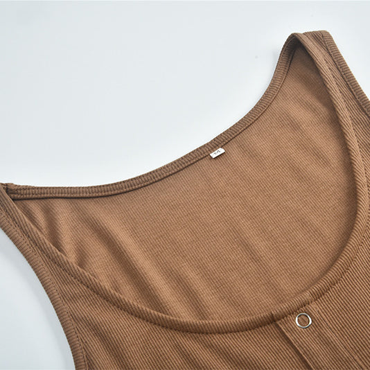Brown ribbed tank top featured in the Comfy Sunken Stripe Dress for stylish fashion ملابس