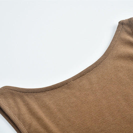 Brown ribbed knit top from the Comfy Sunken Stripe Dress, ideal for fashionable ملابس