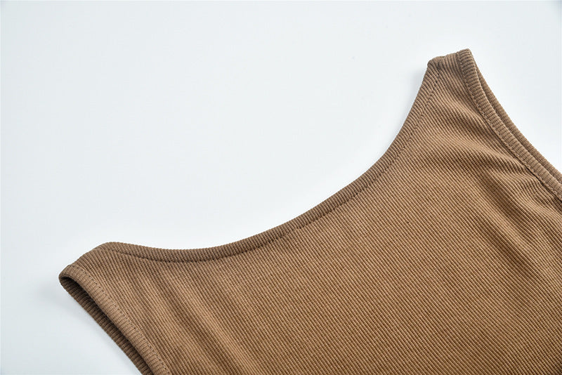 Brown ribbed knit top from the Comfy Sunken Stripe Dress, ideal for fashionable ملابس