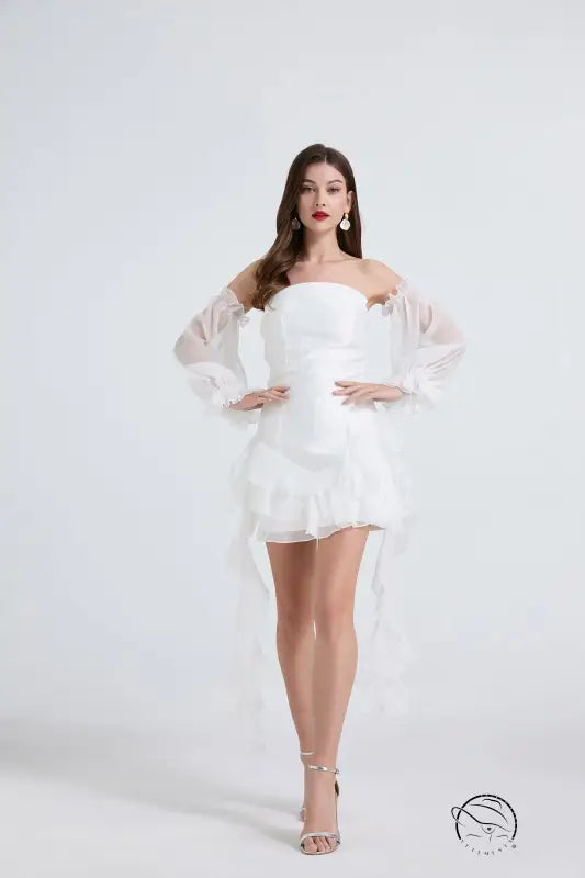 Elegant white off-the-shoulder strapless little dress in Langry fashion