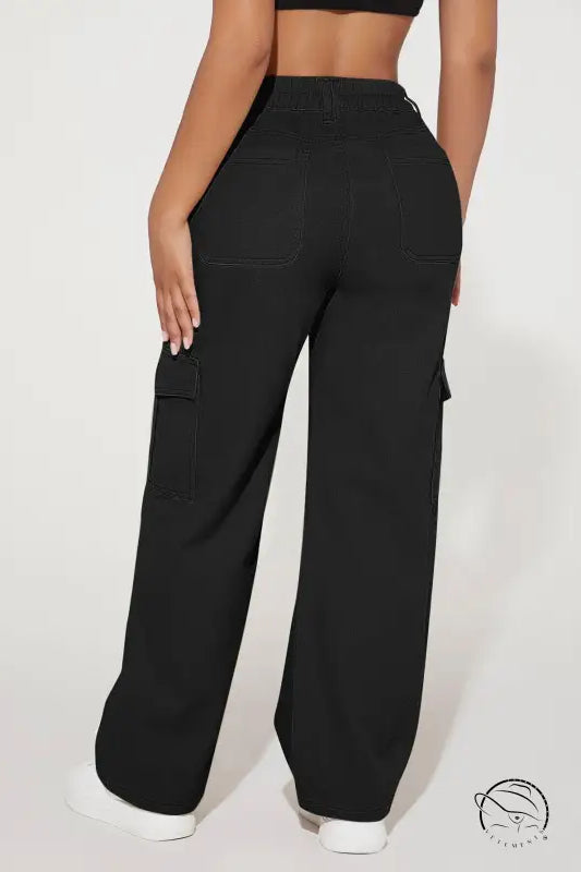 Black cute casual pants with cargo style