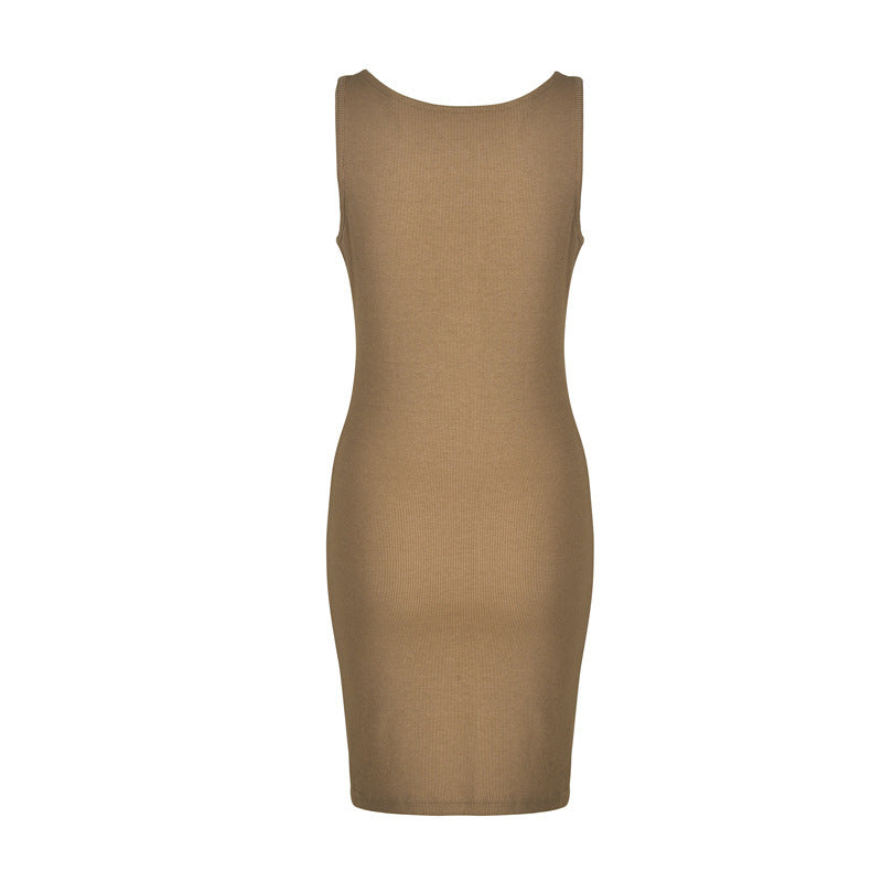 Tan sleeveless bodycon dress from Comfy Sunken Stripe Dress collection for langry fashion