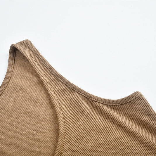 Brown ribbed knit top featured in Comfy Sunken Stripe Dress for stylish fashion ملابس