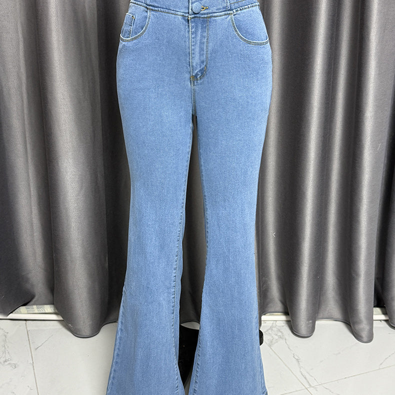 High-waisted light-blue flared jeans from Beautiful Stretch Hip Lifting Denim Trousers collection