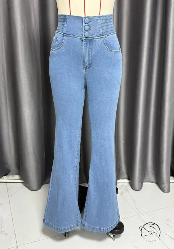 High-waisted light-blue flared jeans with beautiful stretch hip lifting denim