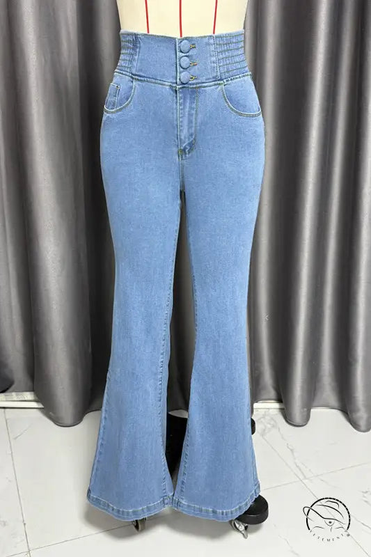 High-waisted light-blue flared jeans with beautiful stretch hip lifting denim