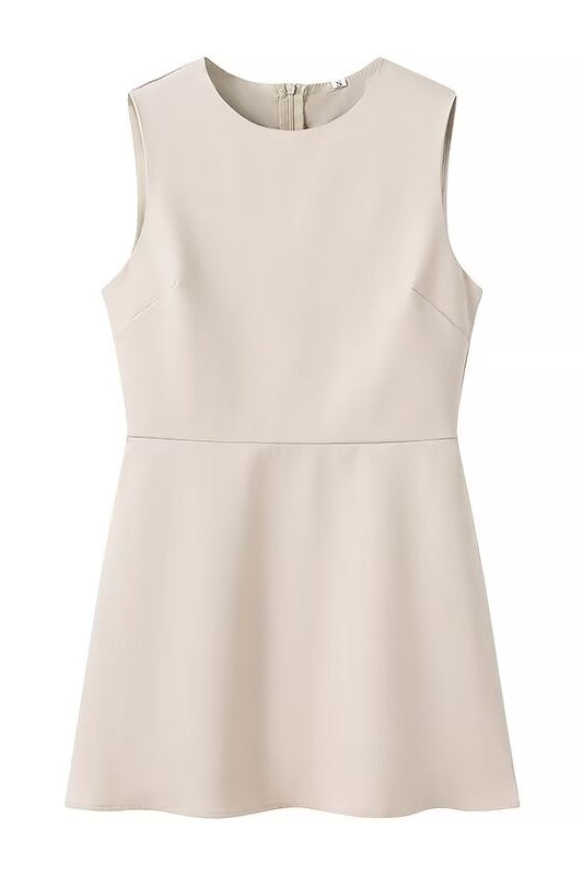 Elegant langry beige sleeveless peplum dress with back zipper