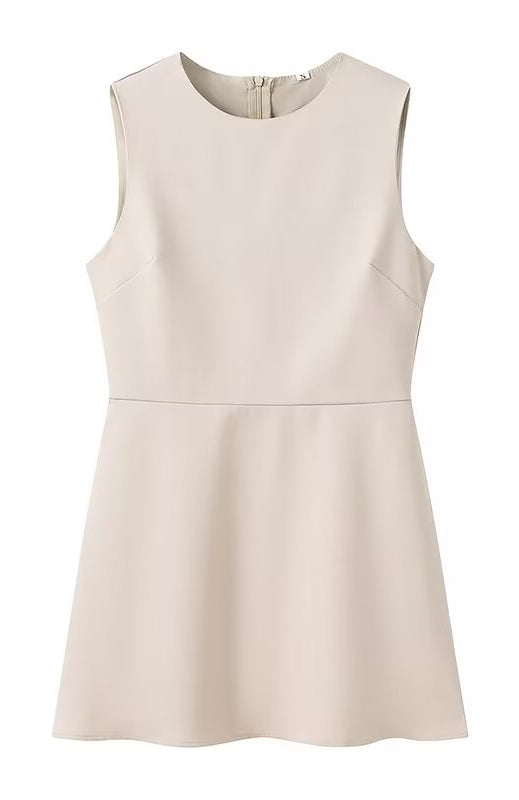 Elegant langry beige sleeveless peplum dress with back zipper