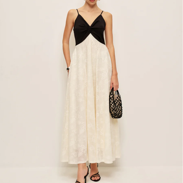 Elegant Sling French Design Dress featuring a two-tone spaghetti strap style in fashion ملابس