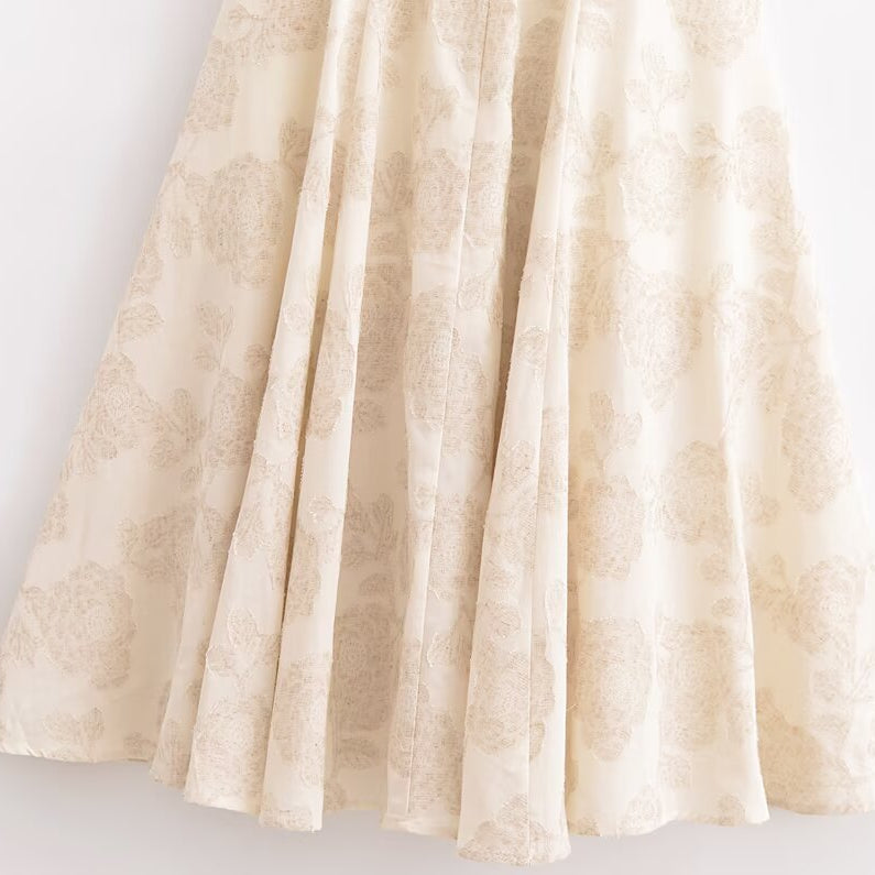 Beige floral patterned skirt from the Elegant Sling French Design Dress for stylish fashion ملابس