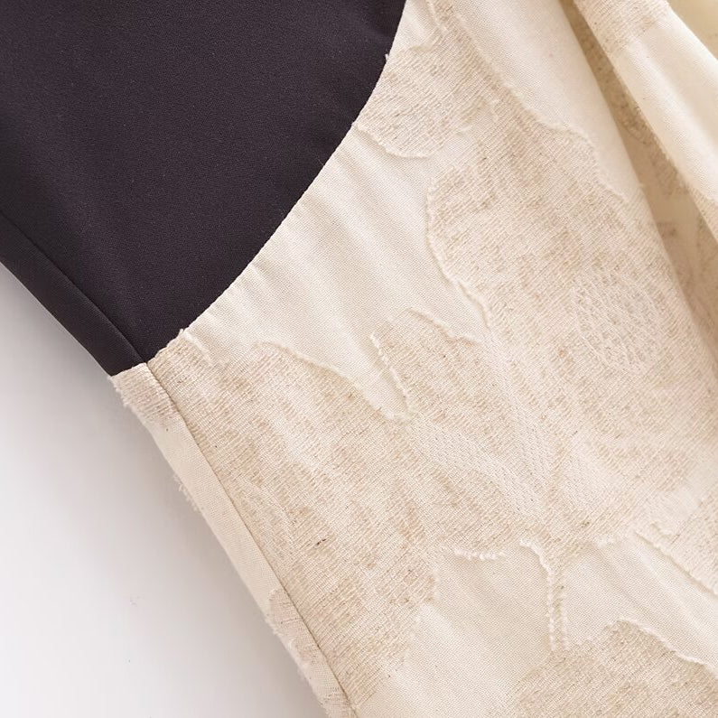 Beige lace and black fabric in Elegant Sling French Design Dress for stylish fashion ملابس