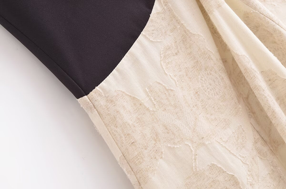 Beige lace and black fabric in Elegant Sling French Design Dress for stylish fashion ملابس