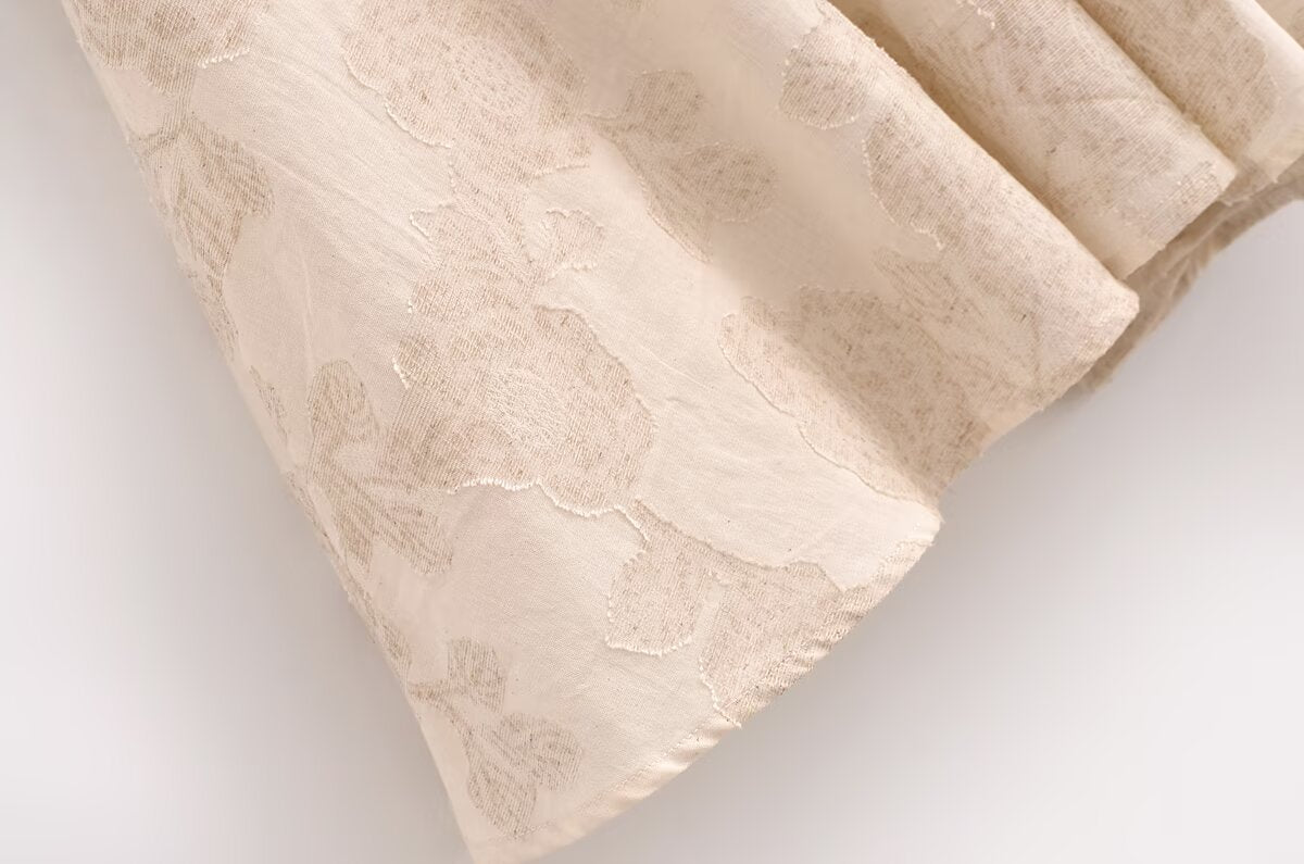 Beige floral brocade fabric for Elegant Sling French Design Dress fashion ملابس