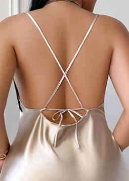 Langry fashion champagne satin slip dress with crisscross back