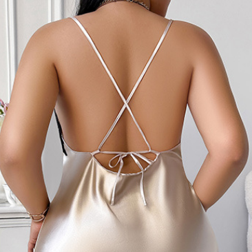 Langry fashion champagne satin slip dress with crisscross back