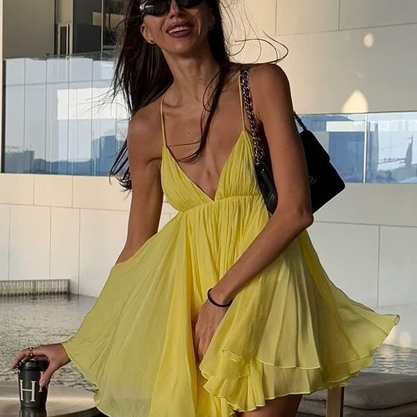 Beautiful Slim Fit High Waist v Neck Strap Backless Dress