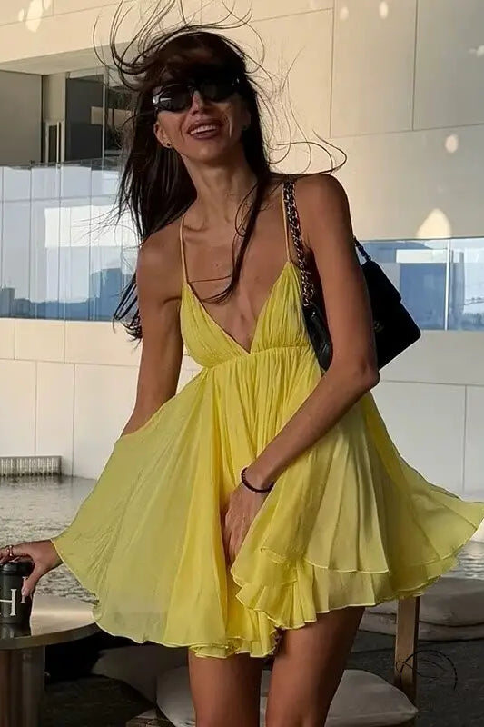 Beautiful Slim Fit High Waist v Neck Strap Backless Dress