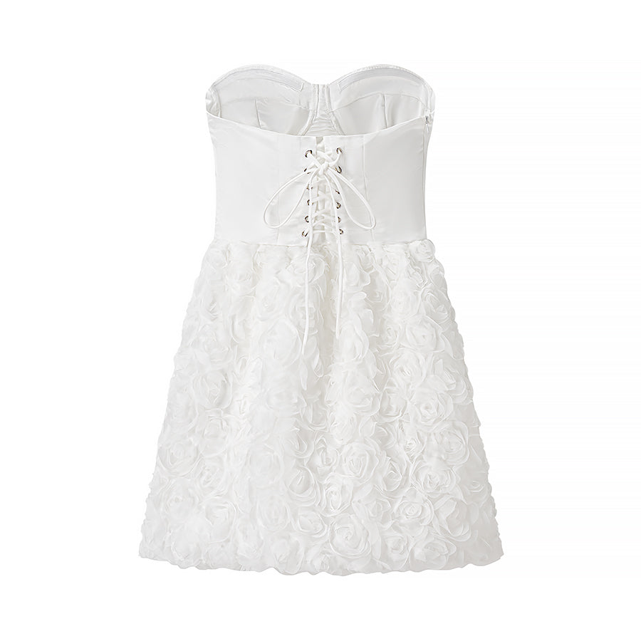 White lace strapless early spring floral tube top dress with corset back