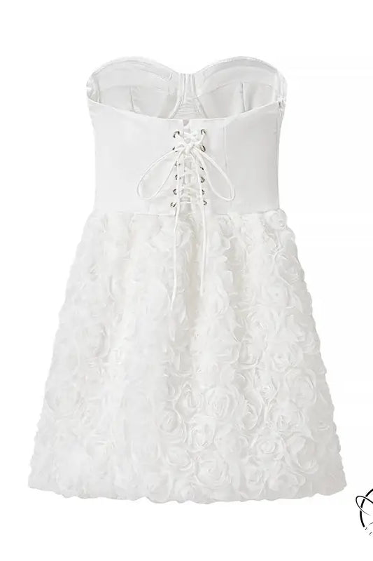 White lace strapless early spring floral tube top dress with corset back
