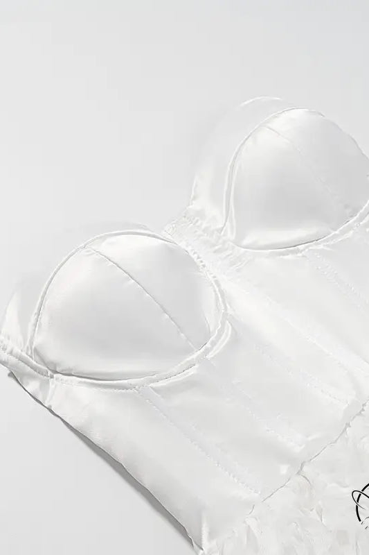 White satin bra with padded cups in early spring floral tube top dress