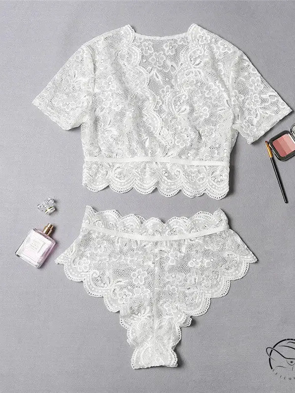Lace Crochet Stitching Lingerie Set