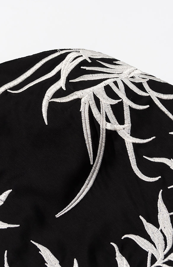 Langry fashion black silver leaf scarf with metallic thread for cute short embroidery dress