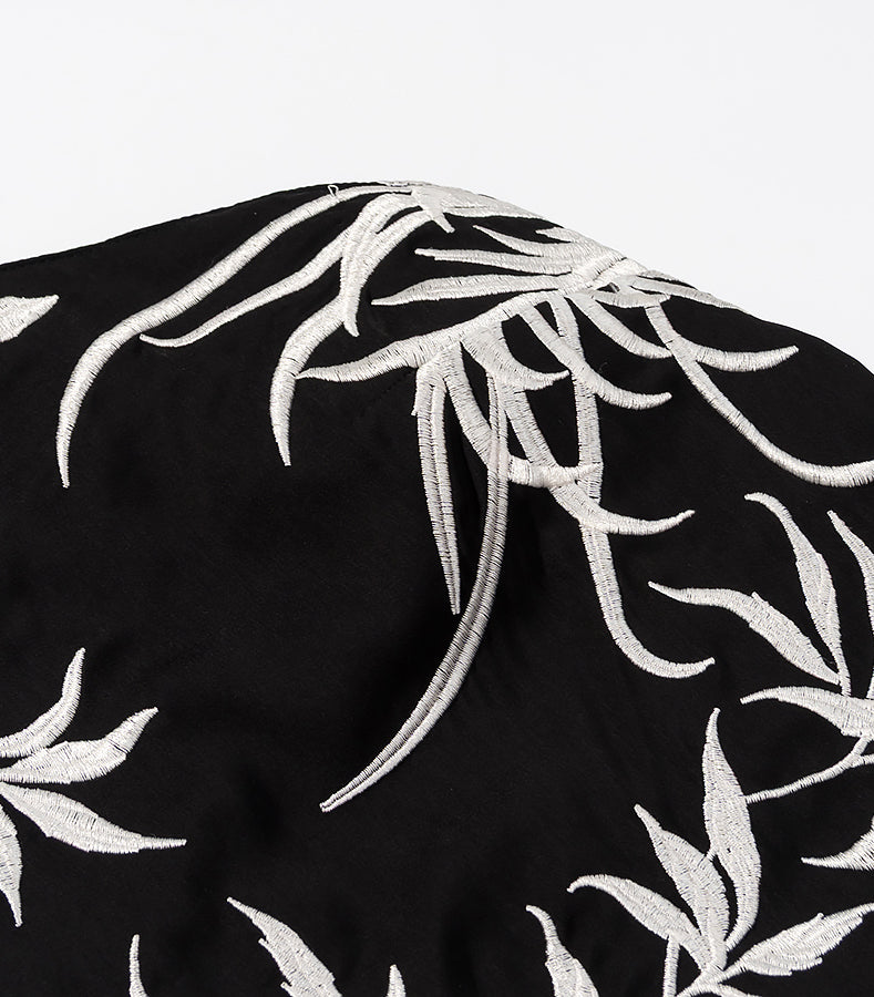 Langry fashion black silver leaf scarf with metallic thread for cute short embroidery dress
