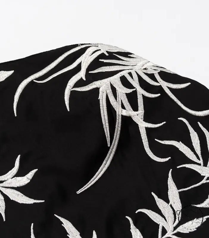 Black and silver leaf scarf in Langry fashion embroidery dress