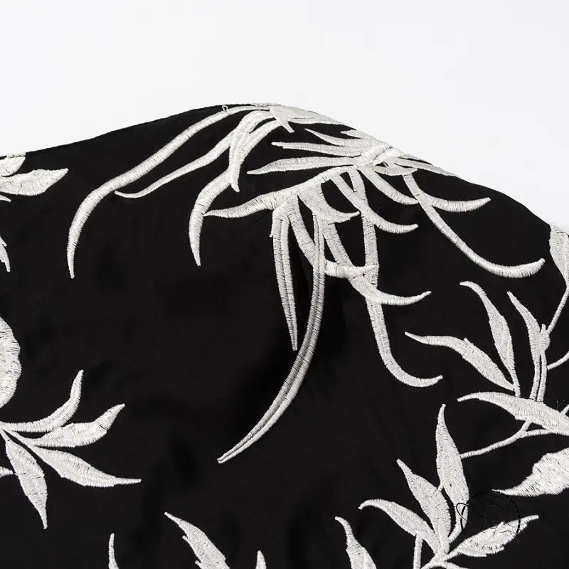 Black and silver leaf scarf in Langry fashion embroidery dress