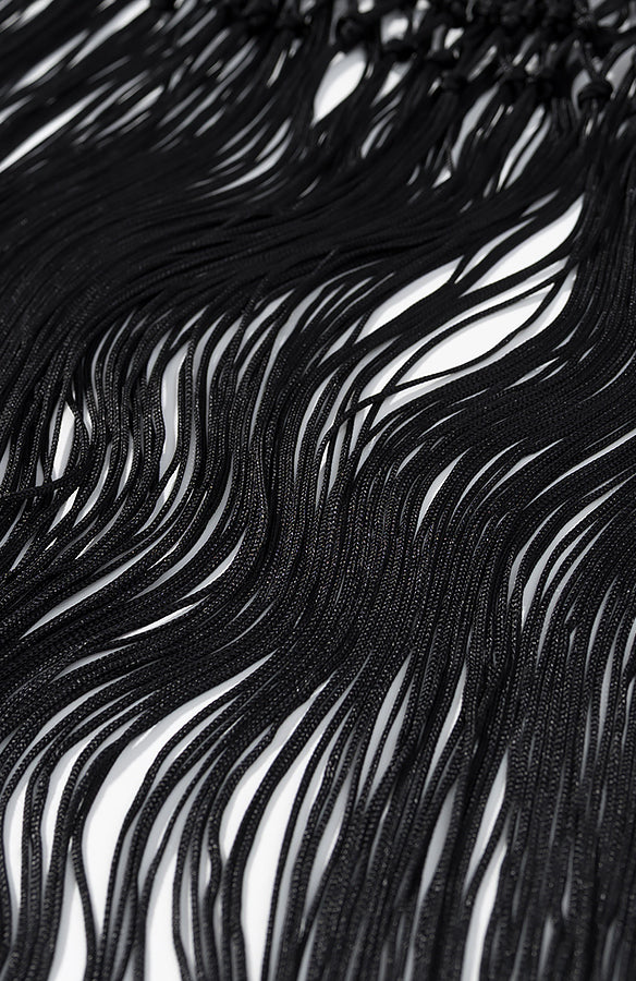 Black fringed Langry necklace in cute short embroidery dress