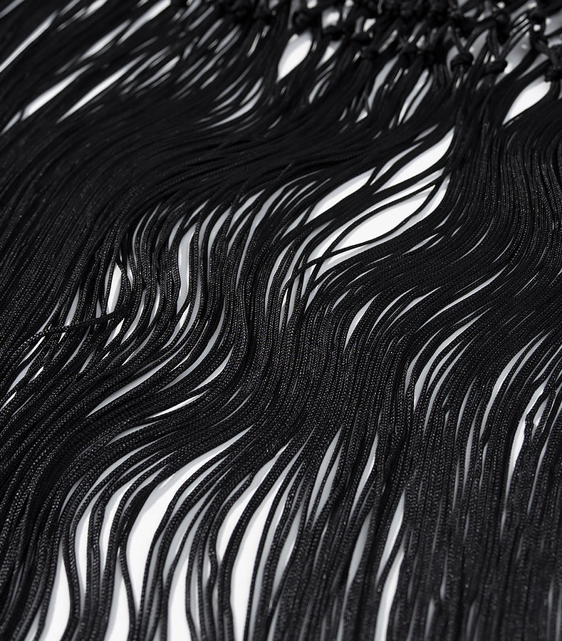 Black fringed Langry necklace in cute short embroidery dress