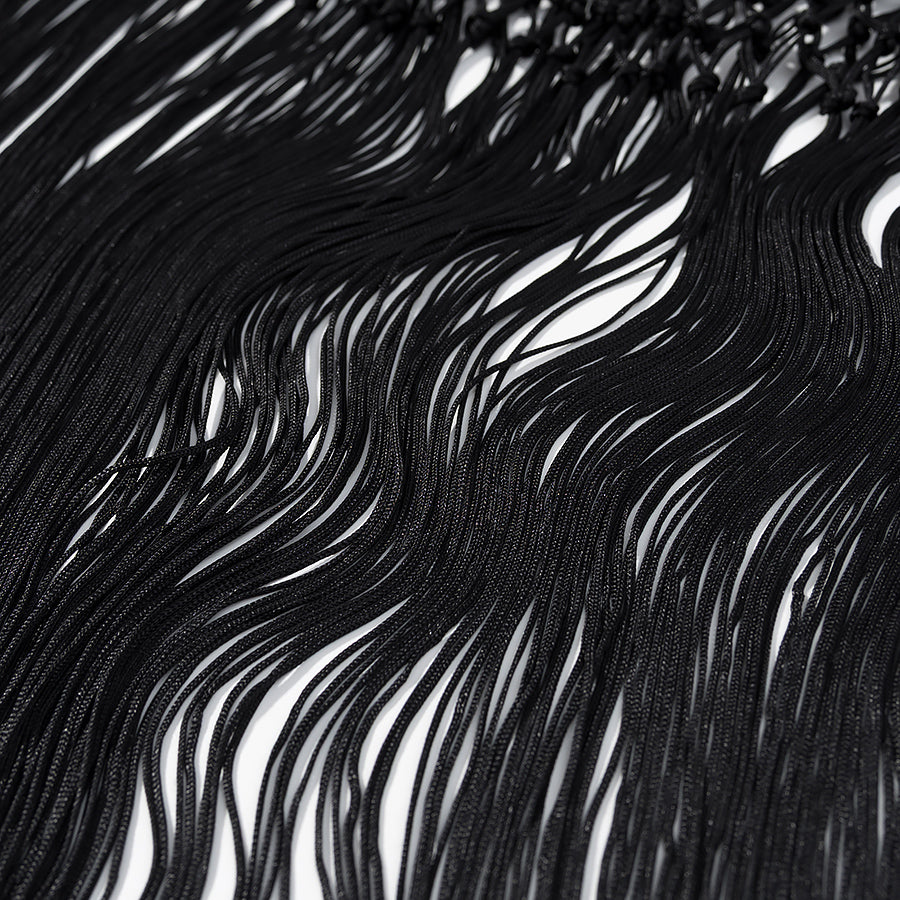 Black fringed Langry necklace in cute short embroidery dress