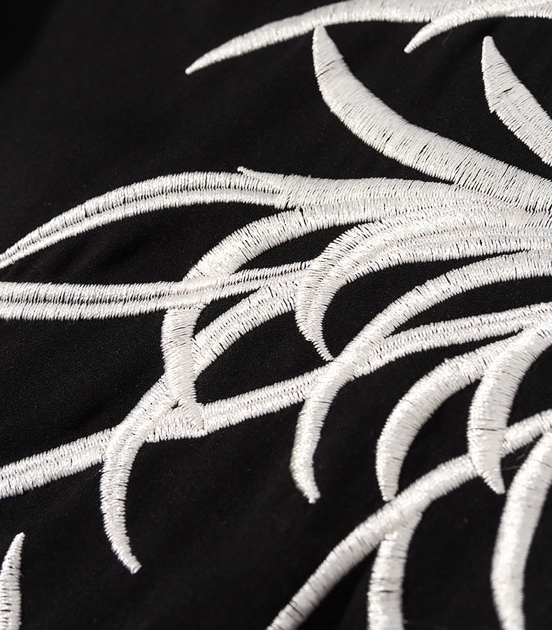 Langry fashion cute short embroidery dress with white antler design on black fabric