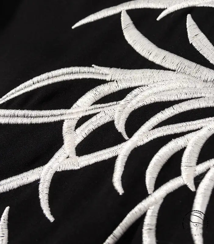 Cute short embroidery dress with white antler design on black fabric, langry fashion ملابس